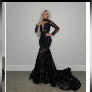 Black mermaid Sequin lace Gown